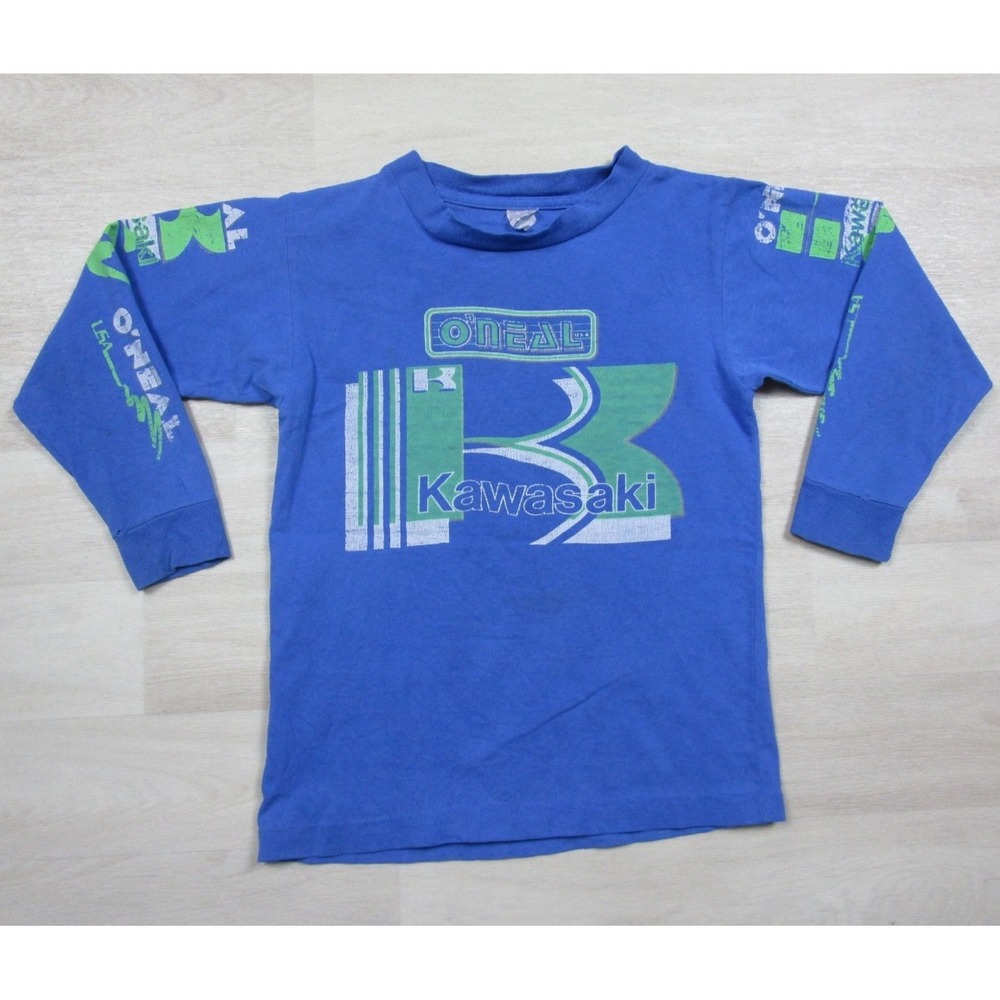 Vintage 90s O'Neal‎ Kawasaki Long-Sleeve T-Shirt Youth (M 10-12) Motocross